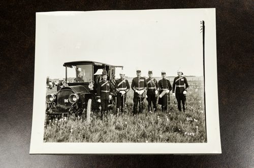 World War One era photo of a Winnipeg military parade, from the L.B. Foote fonds, Archives of Manitoba. Caption on back of photo: "Photo taken 1914 L. B. Foote 2160 N2889 1914 G.O.C.s inspection of military units at Camp Siwell From the left: Major Leonard Vaux, Lt. Col. Archibold Cameron McDonnell, Major General Samuel Benfield Steele, Major H. D. B. Ketchen, Major Longer, Capt. Hoper Dickson" EMILY CUMMING / WINNIPEG FREE PRESS (1 of 2)