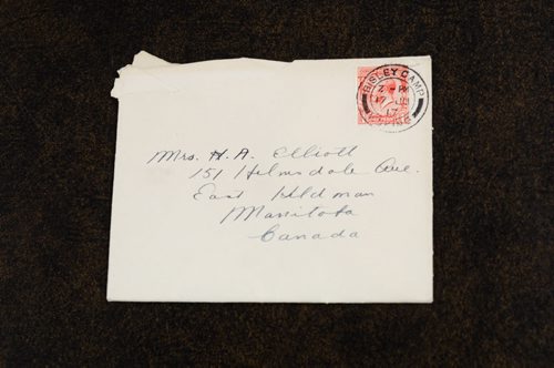 World War One envelope belonging to a letter from the Battershill family fonds, Archives of Manitoba.  EMILY CUMMING / WINNIPEG FREE PRESS  (2 of 2)