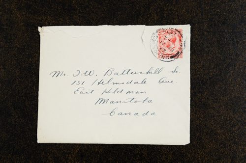 World War One envelope belonging to a letter from the Battershill family fonds, Archives of Manitoba.  EMILY CUMMING / WINNIPEG FREE PRESS  (4 of 4)