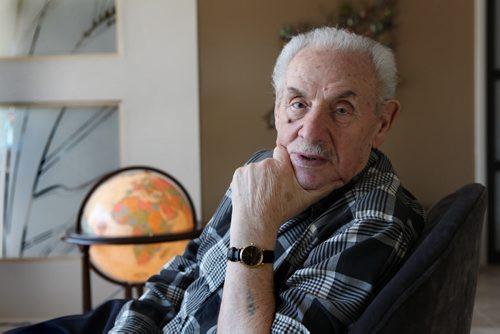 Portrait of  Aron Lieberman, 91, is the only one of 10 kids in his family who survived the Holocaust. Aron was a prisoner in Auschwitz when the Americans liberated it.  His numbered tattoo that was given to him in the camp is still visible on his left arm.  For Carol's advancer on Holocaust memorial week. April 26, 2014 Ruth Bonneville / Winnipeg Free Pres