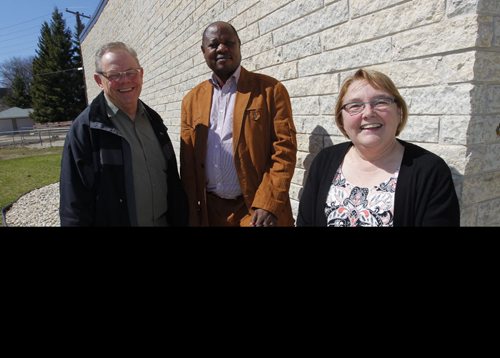 FAITH PAGE - Rev. Larry Ulrich, Bishop Ruben Ngozo of Cameroon, Bishop Elaine Sauer, Synodical bishop. Lutheran bishop from Cameroon visits sister synod in Winnipeg. Location: Anglican Lutheran Centre, 935 Nesbitt Bay in Fort Garry. BORIS MINKEVICH / WINNIPEG FREE PRESS April 29, 2014