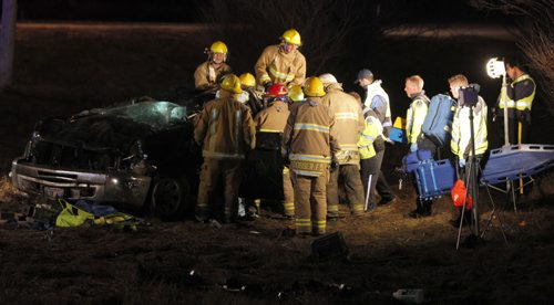 STANDUP - MVC roll over. One person taken to hospital. RCMP on scene. Jaws of life used to extricate victim. RM of Rosser Fire Dept on scene. BORIS MINKEVICH / WINNIPEG FREE PRESS  April 30, 2014