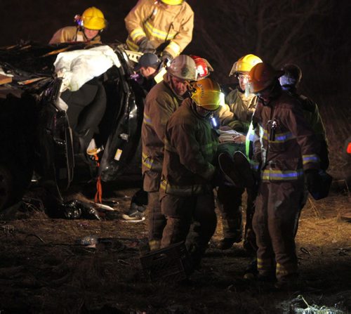 STANDUP - MVC roll over. One person taken to hospital. RCMP on scene. Jaws of life used to extricate victim. RM of Rosser Fire Dept on scene. BORIS MINKEVICH / WINNIPEG FREE PRESS  April 30, 2014