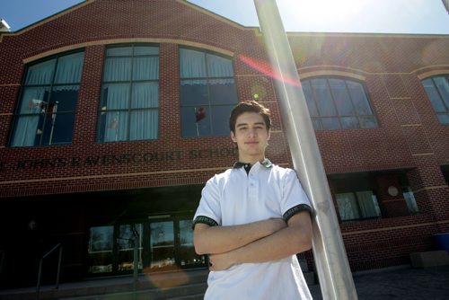 Stelio Mattheos, he is the first overall pick in bantam draft, going to the Brandon Wheat Kings. Stelio was  interviewed by media at his St. John's-Ravenscourt School Thursday. Tim Campbell story. Wayne Glowacki / Winnipeg Free Press May1  2014