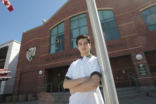 Stelio Mattheos, he is the first overall pick in bantam draft, going to the Brandon Wheat Kings. Stelio was interviewed by media at his St. John's-Ravenscourt School Thursday. Tim Campbell story. Wayne Glowacki / Winnipeg Free Press May1  2014