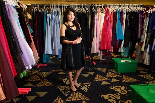 Shannon Keesickquayash, 18, poses in the outfit that she got at the Gowns for Grads program.  Gowns for Grads is a volunteer program that provides used and new dresses for graduation.  EMILY CUMMING / WINNIPEG FREE PRESS