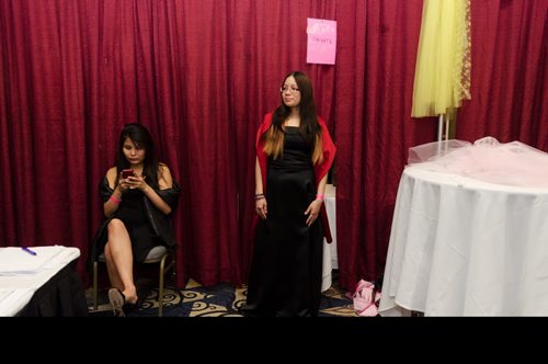 Shannon Keesickquayash and Niki Anabe attended the Gowns for Grads program at the convention centre in Winnipeg.  The Gowns for Grads is a volunteer program that provides used and new dresses for graduation.  EMILY CUMMING / WINNIPEG FREE PRESS