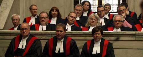 Manitoba Judges gathered to witness Hon Victor E. Toews and Hon Sadie A. Bond sworn in to the Court of Queens Bench at a public ceremony Friday afternoon. See story. (May2, 2014 - (Phil Hossack / Winnipeg Free Press)