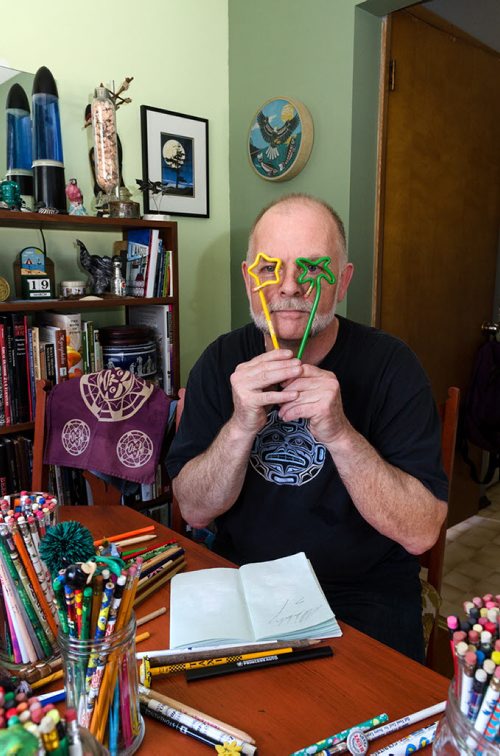 Winnipeg local Patrick Tackaberry has collected hundreds of pencils over the past thirty years.  He often picks them up when he travels and friends also contribute to his collection by bringing back souvenirs from their trips abroad.  EMILY CUMMING / WINNIPEG FREE PRESS