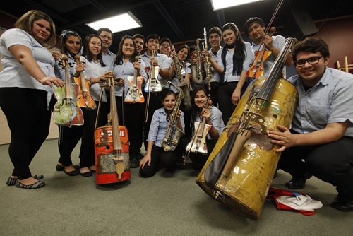 May 3, 2014 - 140503  - Teenage musicians from Cateura, Paraguay were in Winnipeg to play their instruments made from trash found on a landfill in a concert at North Kildonan Mennonite Brethren Church Sunday, May 4, 2014.  John Woods / Winnipeg Free Press