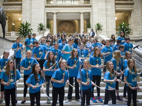 140505 Winnipeg - DAVID LIPNOWSKI / WINNIPEG FREE PRESS (May 05, 2014)  Emerson Elementary School students perform as part of Celebrate Music in Manitoba Schools Month with concerts at the Legislative Building. Students from Manitoba in choirs, bands and other school musical groups performed.