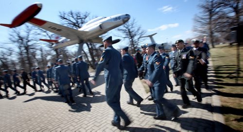Members of Canada's Armed Forces parade into the first National Day of Honor at a ceremony at The Air Force Heritage Park. See Alex Paul's story. May 9, 2014 - (Phl Hossack / Winnipeg Free Press)