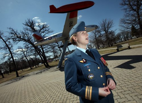 Major Lisa Baspaly speaks to Alex Paul after the first National Day of Honor at a ceremony at The Air Force Heritage Park. See Alex Paul's story. May 9, 2014 - (Phl Hossack / Winnipeg Free Press)