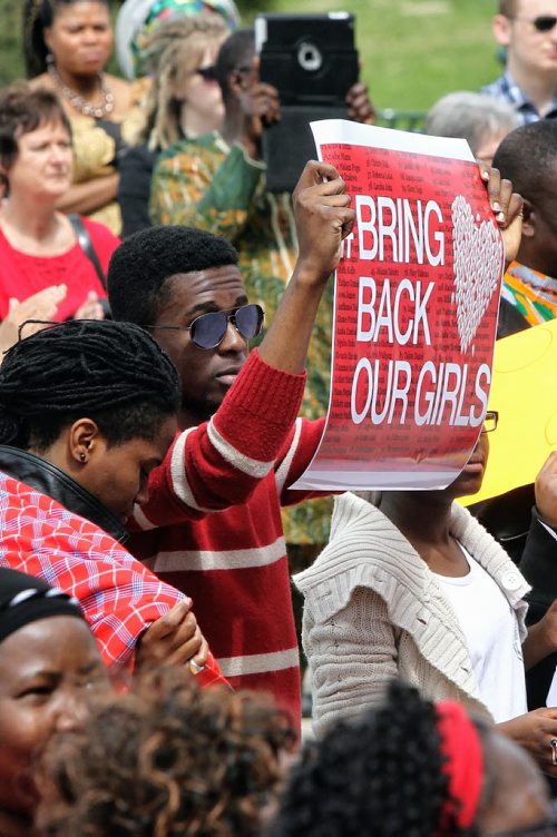 Around 300 people gathered on the steps of the Manitoba Legislature to protest and raise awareness regarding the kidnaped girls of Nigeria. "Bring back our Girls" signs, speeches and signing started around 2 P.M. 140511 May 11, 2014 Mike Deal / Winnipeg Free Press