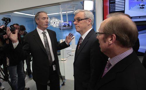 From left, E.H. Price Chairman and CEO Gerry Price, Premier Greg Selinger and Mayor Sam Katz by the eguipment testing chambers after the announcement of the company's 50,000 sq. ft. expansion of the Price's Winnipeg Manufacturing head quarters.    Murray McNeill story Wayne Glowacki / Winnipeg Free Press May 12 2014