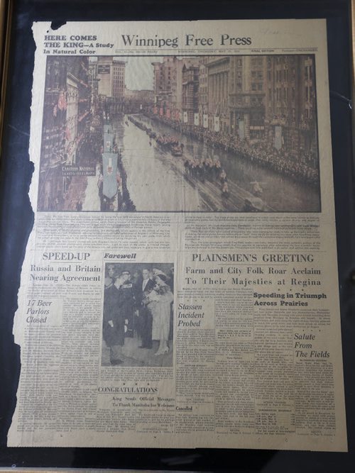 Historic Winnipeg Free Press from May 25 1939  , the first daily newspaper to use  a colour picture in North America was done by the WFP using a three colour plus black process  , this was a spot news event that was used in the paper wuthin 18 hours of it being photographed , the picture was of a downtown  parade featuring the King of England .The original newsprinted page is owned by  Wpg'er Helmut Sass and allowed the WFP to copy it.  May 14 2014 / KEN GIGLIOTTI / WINNIPEG FREE PRESS