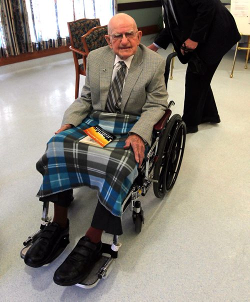 100 year old Leo D. Flood got his high school degree from St. Paul's Highschool. Presented to him at Misericordia Place. BORIS MINKEVICH / WINNIPEG FREE PRESS  May 15, 2014