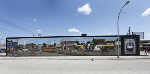 Sunday Xtra St. James Village mural at Portage Ave at Parkview St , depicting long time businesses of the area. Maureen Scurfield story  May15 2014 / KEN GIGLIOTTI / WINNIPEG FREE PRESS