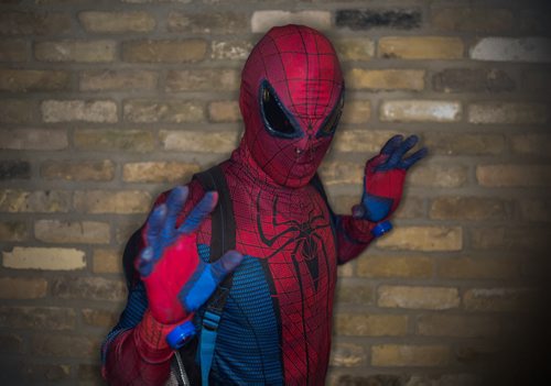 Gregory Marrast has been dressing up as Spiderman, Iron Man, Optimus Prime and Elmo for four years - for parties, summer festivals, the Ex, you name it. 130515 - Thursday, May 15, 2013 -  (MIKE DEAL / WINNIPEG FREE PRESS)