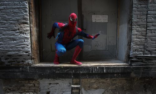 Gregory Marrast has been dressing up as Spiderman, Iron Man, Optimus Prime and Elmo for four years - for parties, summer festivals, the Ex, you name it. 140515 - Thursday, May 15, 2014 -  (MIKE DEAL / WINNIPEG FREE PRESS)