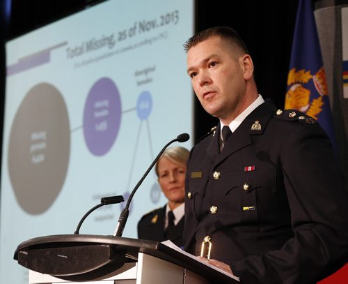 LtoR Deputy Commissioner Janice Armstrong , and Superintendent  Tyler Bates speaking about the break down of the numbers   RCMP releases National Operational Review on Missing and Murdered Aboriginal Women , identifying 1,181 aboriginal  women across Canada since 1980 . May16 2014 / KEN GIGLIOTTI / WINNIPEG FREE PRESS