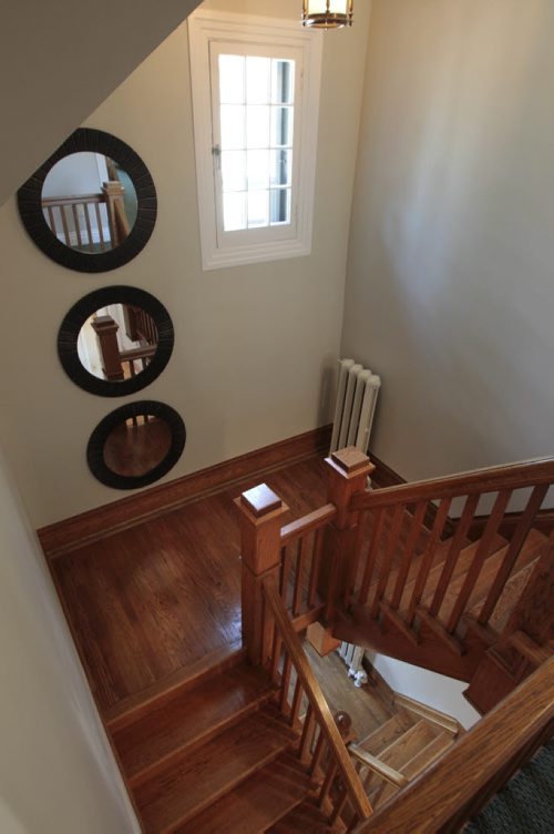 Homes. 749 South Drive, the realtor is  Cole Castelane. The view of the stairway from the third floor. Todd Lewys story Wayne Glowacki / Winnipeg Free Press May 16 2014