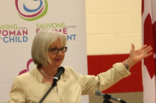 MP Joy Smith announced today at Maple Leaf School in Winnipeg $7.5 Million in funding towards the water, sanitation, and Hygiene in Schools for Girls inciative- See  Ashley Prest story- May 20, 2014   (JOE BRYKSA / WINNIPEG FREE PRESS)