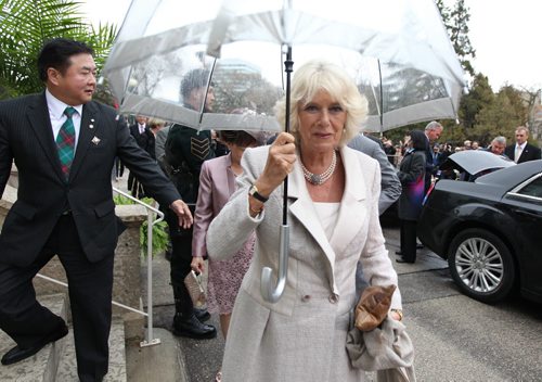 The Duchess of Cornwall. arrives at Government house Tuesday evening greeted by Lt Gov Philip Lee. May 20, 2014 - (Phil Hossack / Winnipeg Free Press)