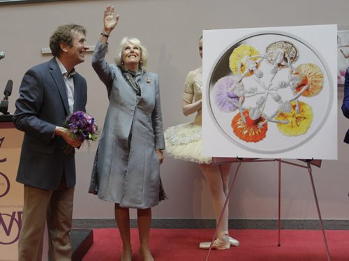 Camilla, Duchess of Cornwall with RWB Artistic Director Andre Lewis during Canada's Royal Winnipeg Ballet bld. visit. At right is the new silver collector coin to commemorate the 75th anniversary of Canada's Royal Winnipeg Ballet.  Wayne Glowacki / Winnipeg Free Press May 21 2014