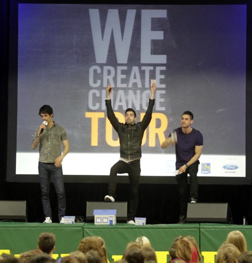 Canadian group, Neverest was part of the The We Create Change Tour that arrived at John Taylor Collegiate Friday morning to celebrate the incredible actions local students have taken over the past year to provide their peers overseas in developing communities with access to education. Over 700 students from seven local schools were in attendance.  The We Create Change Tour, an initiative of Free The Children is on a ten week Canadian road trip that will  travel to nine provinces and make ninety stops.    see release Wayne Glowacki / Winnipeg Free Press May 23 2014
