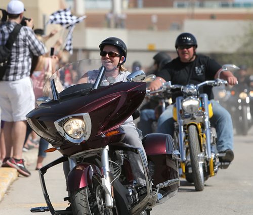 Motorcyclists leave Polo Park to take part in the annual Ride For Dad on Sat., May 24, 2014. Thousands took part in the ride from Winnipeg to Selkirk that also involved lunch and poker run while helping to raise money to fight prostate cancer. Photo by Jason Halstead/Winnipeg Free Press