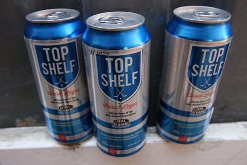The NHL Alumni Association is launching Top Shelf Classic Lager through WETT Sales & Distribution in Winnipeg as of Monday. A portion of the proceeds of sales will go towards supporting retired hockey players who never hit the big payday . - Geoff Krybson story- May 29, 2014   (JOE BRYKSA / WINNIPEG FREE PRESS)