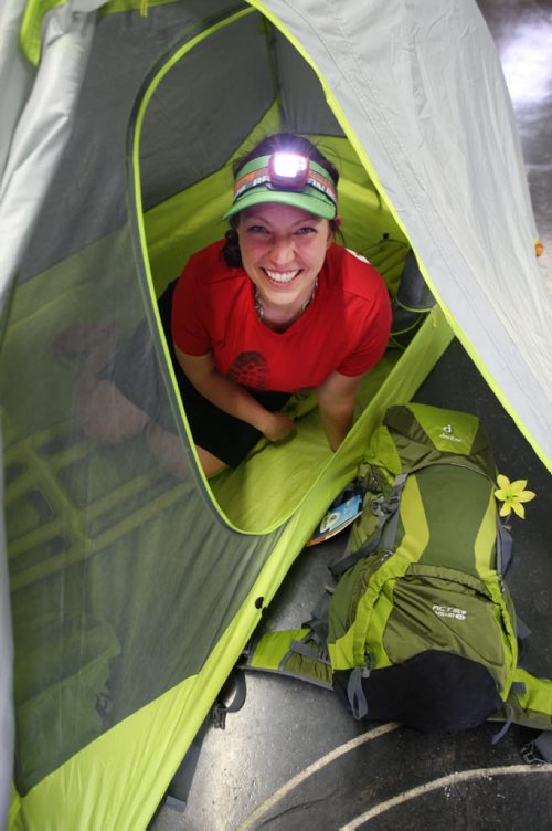 Liz Kovach, executive director of Manitoba Camping Association, posing with some camping related equipment to kick off the Sunshine fund. - See Kevin Rollason story- May 30, 2014   (JOE BRYKSA / WINNIPEG FREE PRESS)