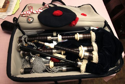 49.8 INTERSECTION.  Bagpiper Robyn McCombe's  Highland Bagpipes ready to go. This is for an Intersection piece on bagpipers who play at weddings. Dave Sanderson story Wayne Glowacki / Winnipeg Free Press June 2 2014