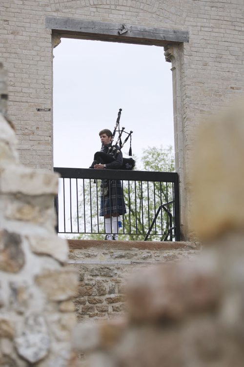 June 2, 2014 - 140602  -  Liam Speirs, a piper with the St. Andrews Pipe Band, is photographed at the St Norbert Monastery Ruins Monday, June 2, 2014 for Intersection.  John Woods / Winnipeg Free Press