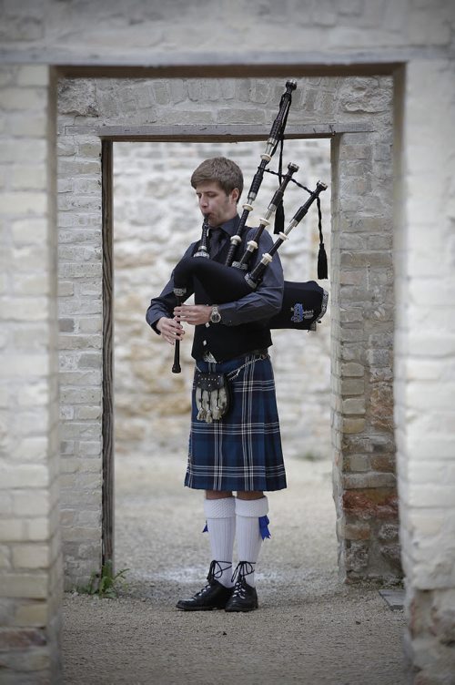 June 2, 2014 - 140602  -  Liam Speirs, a piper with the St. Andrews Pipe Band, is photographed at the St Norbert Monastery Ruins Monday, June 2, 2014 for Intersection.  John Woods / Winnipeg Free Press