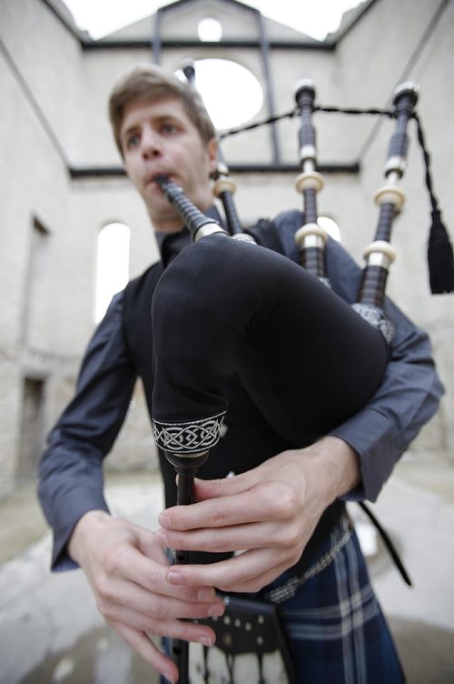 June 2, 2014 - 140602  -  Liam Speirs, a piper with the St. Andrews Pipe Band, is photographed at the St Norbert Monastery Ruins Monday, June 2, 2014 for Intersection.  John Woods / Winnipeg Free Press