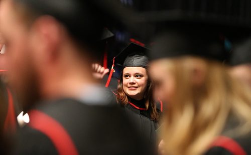 Creative Communications graduate Janessa Wirth waits backstage before the Red River College convocation for the School of Business and Applied Arts and the School of Continuing Education on Wed., June 4, 2014, at the Centennial Concert Hall. Photo by Jason Halstead/Winnipeg Free Press