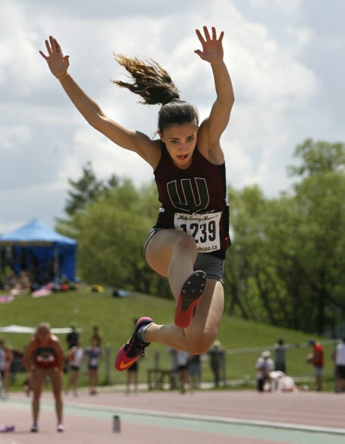 Marissa Friesen from Westwood Collegiate competes in a qualifying round of the junior girls long jump event at the 2014 Milk Provincial High School Track & Field Championship at the U of M University Stadium Thursday. The championship runs until  June 7. Thursday. Wayne Glowacki / Winnipeg Free Press June 5 2014