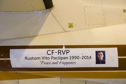 140604 Winnipeg - DAVID LIPNOWSKI / WINNIPEG FREE PRESS (June 04, 2014)  Rustom Paclipan was shot and killed at Opera Nightclub in early May, and has earned a posthumous diploma in the aircraft maintenance engineering program at Red River College.   RRC staff at the Stevenson Campus also honoured Paclipan by re-registering one of their planes in his name and putting his photo on it.