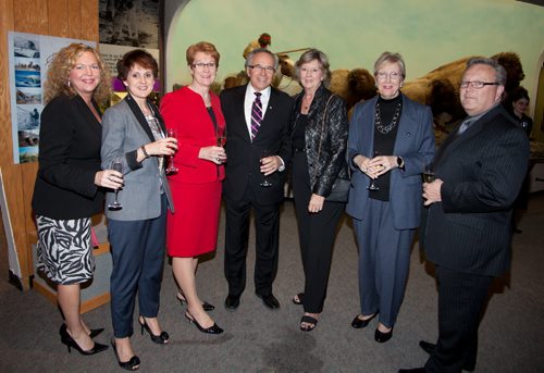 JOHN JOHNSTON / WINNIPEG FREE PRESS  Social Page for June 7th, 2014  Doug Harvey (Un)Tribute - Manitoba Museum  (L-R) Kelly McArthur (Region Campaign Manager Friends of The Canadian Museum of Human Rights), Carolyn Basha (Region Campaign Manager FCMHR), Helen Halliday (Delta Winnipeg), Gary and Nancy Filmon,  Diane Boyle (CEO Friends of the Canadian Museum of Human Rights), Richard Halliday