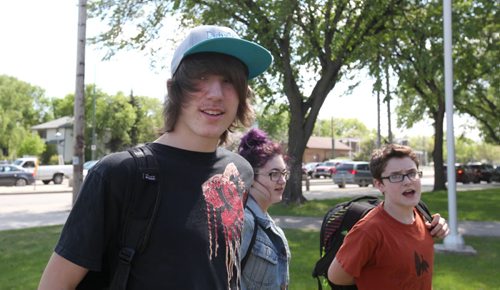 Garrett Shelby and Noah outside school during spare.  Former Windsor School students face new challenges and take on new responsibilities in their first year in grade nine at Glen Lawn Collegiate. See Doug Speirs story.  June 04, 2014 Ruth Bonneville / Winnipeg Free Press