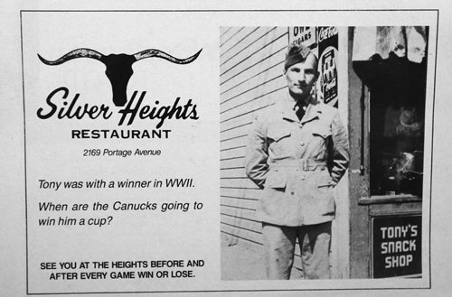 Silver Heights Restaurant and Lounge, 2169 Portage Ave. Founder Tony Sr. Siwicki in old ad- See Maureen Scurfield story- June 10, 2014 (JOE BRYKSA / WINNIPEG FREE PRESS)