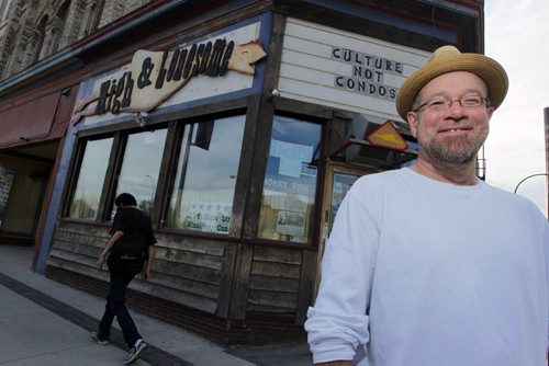 LOCAL - MAIN STREET DEVELOPMENT STORY - Owner John Scoles calls himself the janitor/president of Times Change(d). Here he poses in front of the iconic pub. BORIS MINKEVICH / WINNIPEG FREE PRESS  June 11, 2014