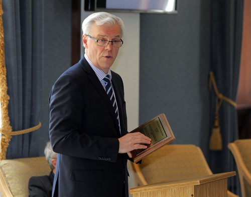 LOCAL - Manitoba Premier Greg Selinger . The premier gave a speech at an event for the 40th anniversary of Community Financial Counselling Services.  He is one of the founding members of the non-profit, which helps thousands of families get out of debt. Coordinates are below:BORIS MINKEVICH / WINNIPEG FREE PRESS  June 12, 2014
