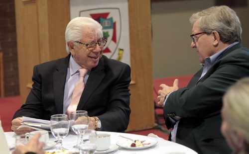 At left, Pulitzer Prize winning investigative journalist Carl Bernstein with Lloyd Axworthy, president and Vice-Chancellor of the University of Winnipeg, Carl was a speaker at the Holding Power to Account Conference held at the University of Winnipeg Friday. Intern Jessica story Wayne Glowacki / Winnipeg Free Press June 12 2014