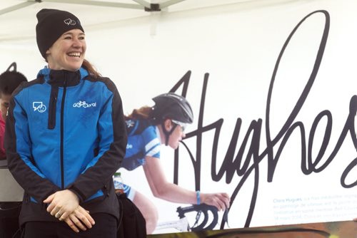 Six time olympic medalist Clara Hughes visits her hometown and the park in her honour during her cross-country cycling tour. Sarah Taylor / Winnipeg Free Press