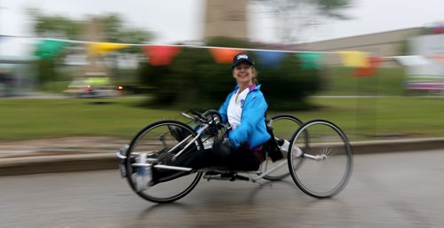 A full marathon wheelchair participant at the Manitoba Marathon at the University of Manitoba, Sunday, June 15, 2014. (TREVOR HAGAN/WINNIPEG FREE PRESS)