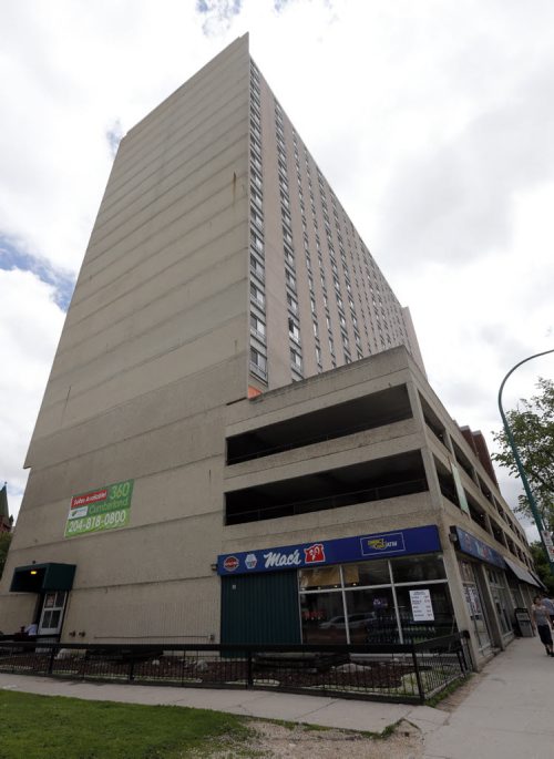 Local . Fallow on Cops story . A Winnipeg man is recovering from a fall from a 9th floor apartment  while escaping a police raid on a high rise apartment building at 360 Cumberland  Sunday night . June 16 2014 / KEN GIGLIOTTI / WINNIPEG FREE PRESS