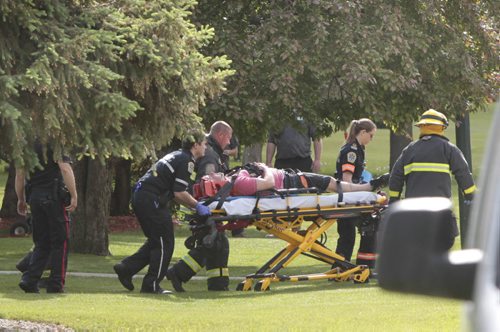 A car travelling on Lonsdale Dr. crashed into the planter in front of a home at 55 Kirby Dr. Tuesday morning sending the driver to the hospital. Possible medical condition may have been the cause. Wayne Glowacki/Winnipeg Free Press¤¤may 17 2014